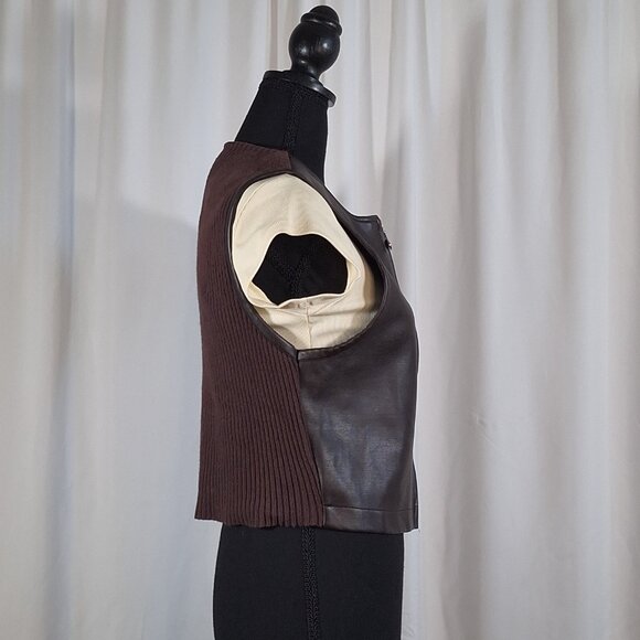 Objects D’Art Brown Pleather & Knit Vest Size Med 90s Artsy Vintage Made in USA - Picture 7 of 16